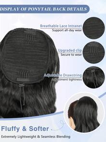 22英寸抽绳马尾假发，长款层次感卷曲波浪马尾假发，柔软合成纤维马尾，自然逼真，女士适用 - 彩色 - 查看 3