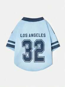 1件宠物狗/猫蓝色#32字母数字印花卫衣，时尚休闲透气舒适宠物服装 - 霧霾藍 - 查看 6