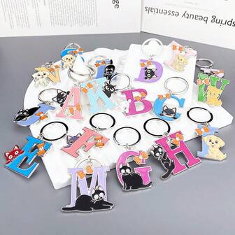 1pc Cute Animal & Letter Design Zinc Alloy Keychain, Creative Cat, Dog, English Letter Bag Charm