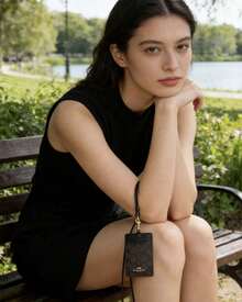 Coach Vertical Leather ID Card Holder With Clear ID Window, Credit Card Slots, Detachable Lanyard - Brown - View 2