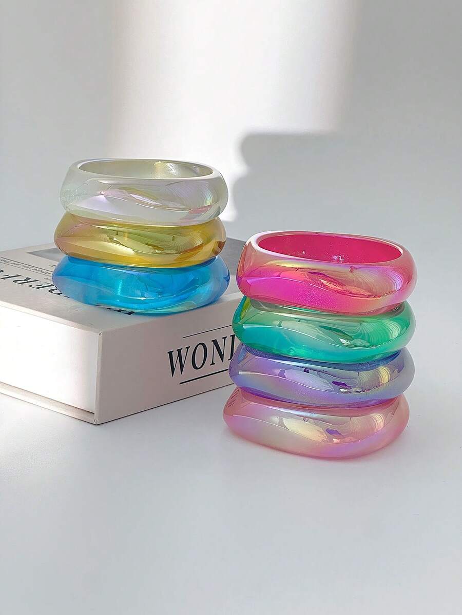 1pc Elegant & Fashionable Oversized Resin Chunky Bracelet, Asymmetric Colorful Design Basic Cuff Bracelet, Suitable For Women's Daily Wear