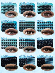 1342PCS/608PCS/384PCS/350PCS Lash Clusters Kit D Curl 11 Styles Mix10-18mm Cat&Doll/Spikes/Wispy/Volume Lashes Kit With Bond&Seal Lash Remover Lash Brush Lash Applicator Headband Wristband Set, Perfect For Beginners&Proficient, DIY At Home Easily - màu đen - Xem 3