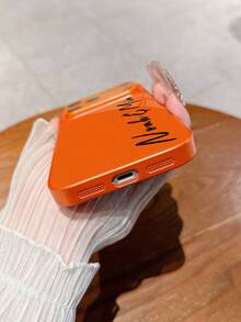 1pc Customized Name, Minimalist Luxury Fashion Trending Orange Deluxe Large View Tempered Glass With Lens Protection Matte Anti-Drop Phone Case Compatible With IPhone 17/17Pro/17ProMax/17Air/16/16Pro/16ProMax/16Plus/15/15Plus/15Pro/15ProMax/14/14Plus/14Pro/14ProMax/13/13Pro/13ProMax/12/11 Phone Accessories, Full Coverage Premium Protection