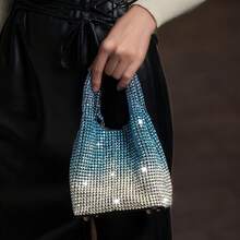 Ví cầm tay, ví dự tiệc đính đá lấp lánh, túi đeo vai cao cấp của nhà thiết kế nổi tiếng, ví cầm tay đính pha lê lấp lánh, túi xô. - Màu xanh lam - Xem 8