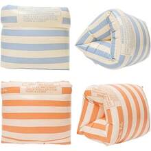 Flotadores de brazo para nios y adultos, bandas de brazo, flotadores inflables de natacin de PVC para nios de 3 a 5 a 6 a 12 aos - Rayas azules+rayas naranjas - Ver 2