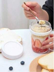 1个便携式燕麦片和酸奶杯 - 梅森玻璃早餐碗，带盖和勺子，非常适合盛装沙拉和冰沙，餐厅和家庭使用皆宜 - 彩色 - 查看 4