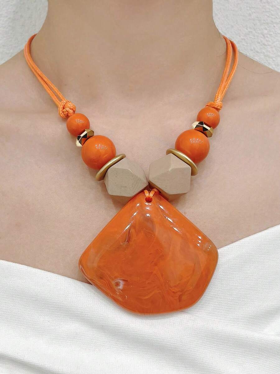 Collar con diseño de cuenta con diseño geométrico - Multicolor - Ver 1