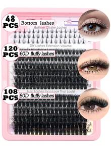 276pcs Fluffy DIY False Eyelash Clusters, D Curl, Mixed Density (60D-120D), 3 Styles Mixed, Includes Individual Lashes, 5/6/7/9/10/12/14/16/18mm Mixed, Can Create Cat Eye Or Natural Fluffy Lash Effect, Beginner Friendly - D - View 12