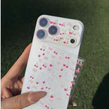 1 张樱桃图案 DIY 贴纸 + 镜头保护膜，精细闪光灯相机镜头膜，兼容 Apple 17 Pro Max/17 Pro，柔软保护膜。硬质玻璃膜