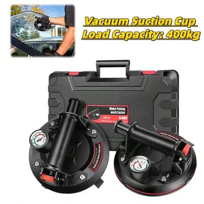 Vandise 2PCS 8 inch Manual Vacuum Suction Cup Lifter with Pressure Gauge, 400kg Lifting for Glass Tile Marble Granite Stone, Heavy Duty Strong Suction