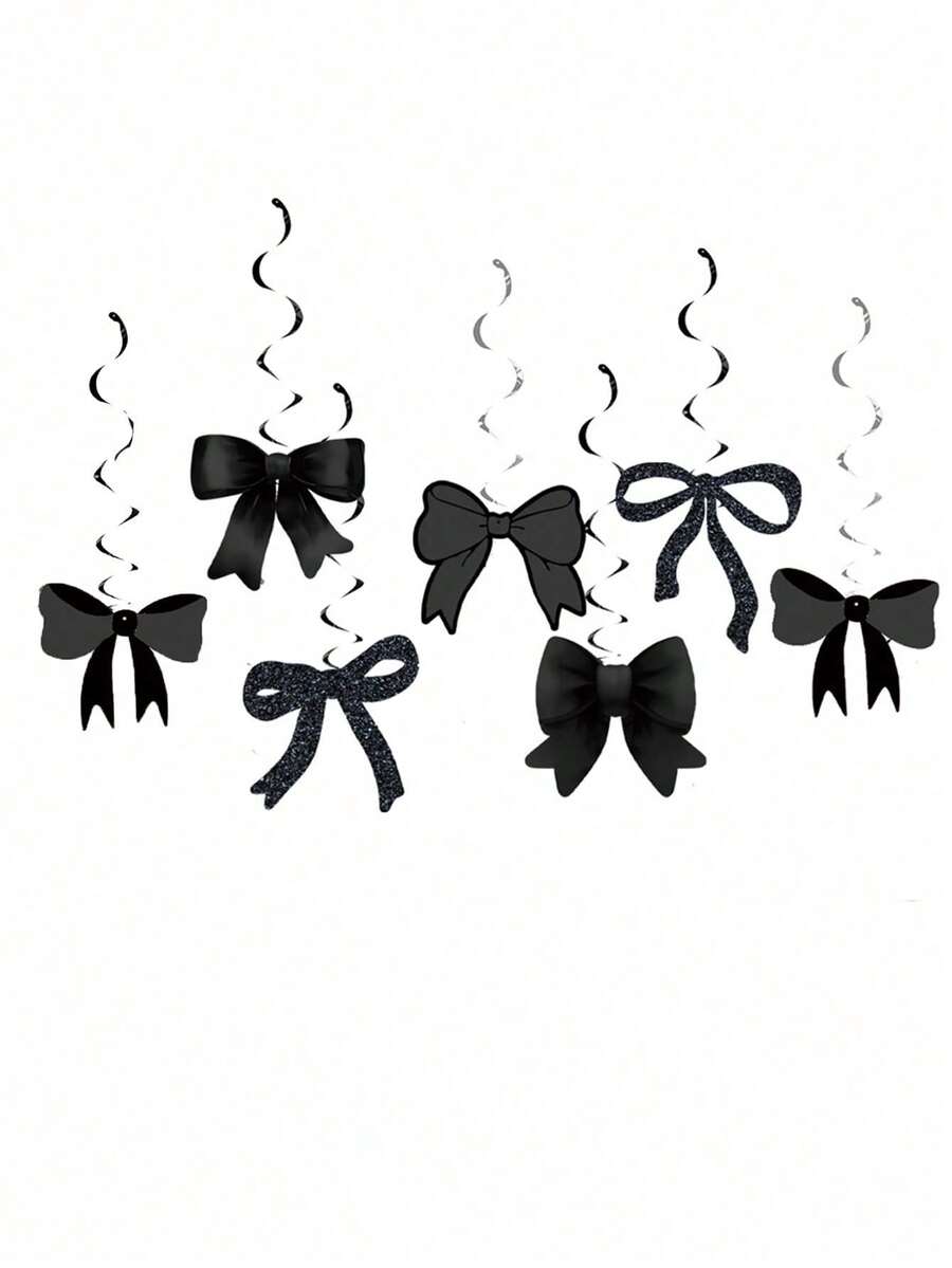 Black Bow Birthday Decorations, Coquette Birthday Decorations With Glitter Black Banner Bow Garland And Hanging Swirls Decor Supplies For Girl Cute Themed Party Decorations(Randomized Delivery)