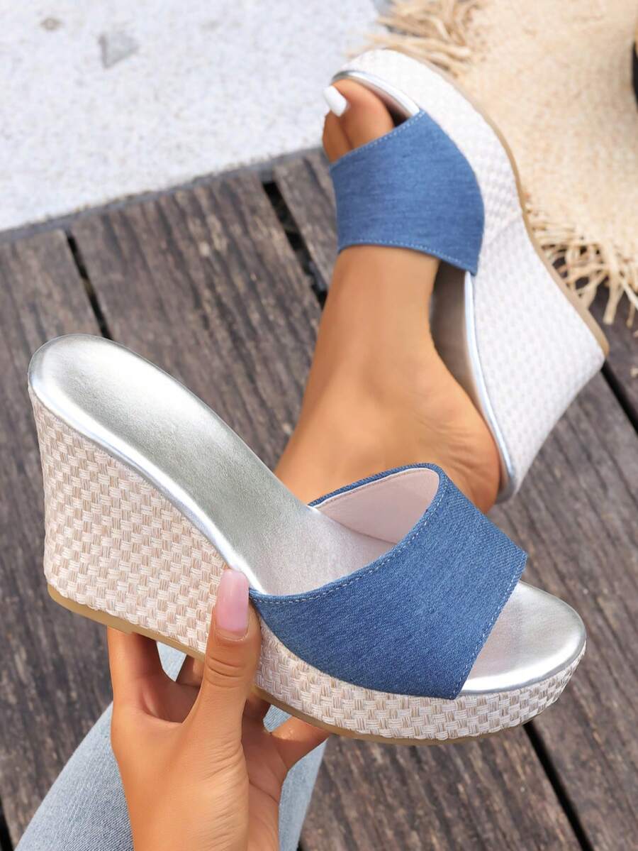 2026 New Women's Straw Braid Rope Thick Bottom Wedge Fisherman Sandals, Casual Beach Vacation Style To Pair With Jeans - Royal Blue - View 1