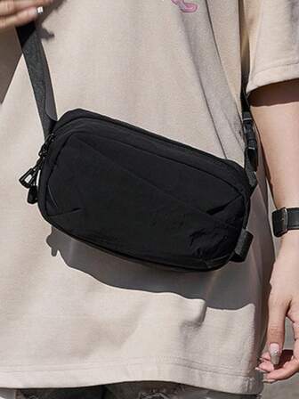 1 szt. męska nylonowa torba na ramię, kwadratowa nylonowa torba z regulowanym paskiem na ramię, odporna na zarysowania i trwała, pomieści paszport, gotówkę, dowód osobisty, karty kredytowe, lekka i przenośna, odpowiednia do dojazdów do pracy/na co dzień, jednolity kolor, może być prezentem dla chłopaka