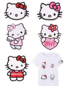 SANRIO 1 pieza Parche bordado de Hello Kitty, pegatina de dibujos animados linda, parche de tela adecuado para ropa, sombreros, pantalones - Ver 1