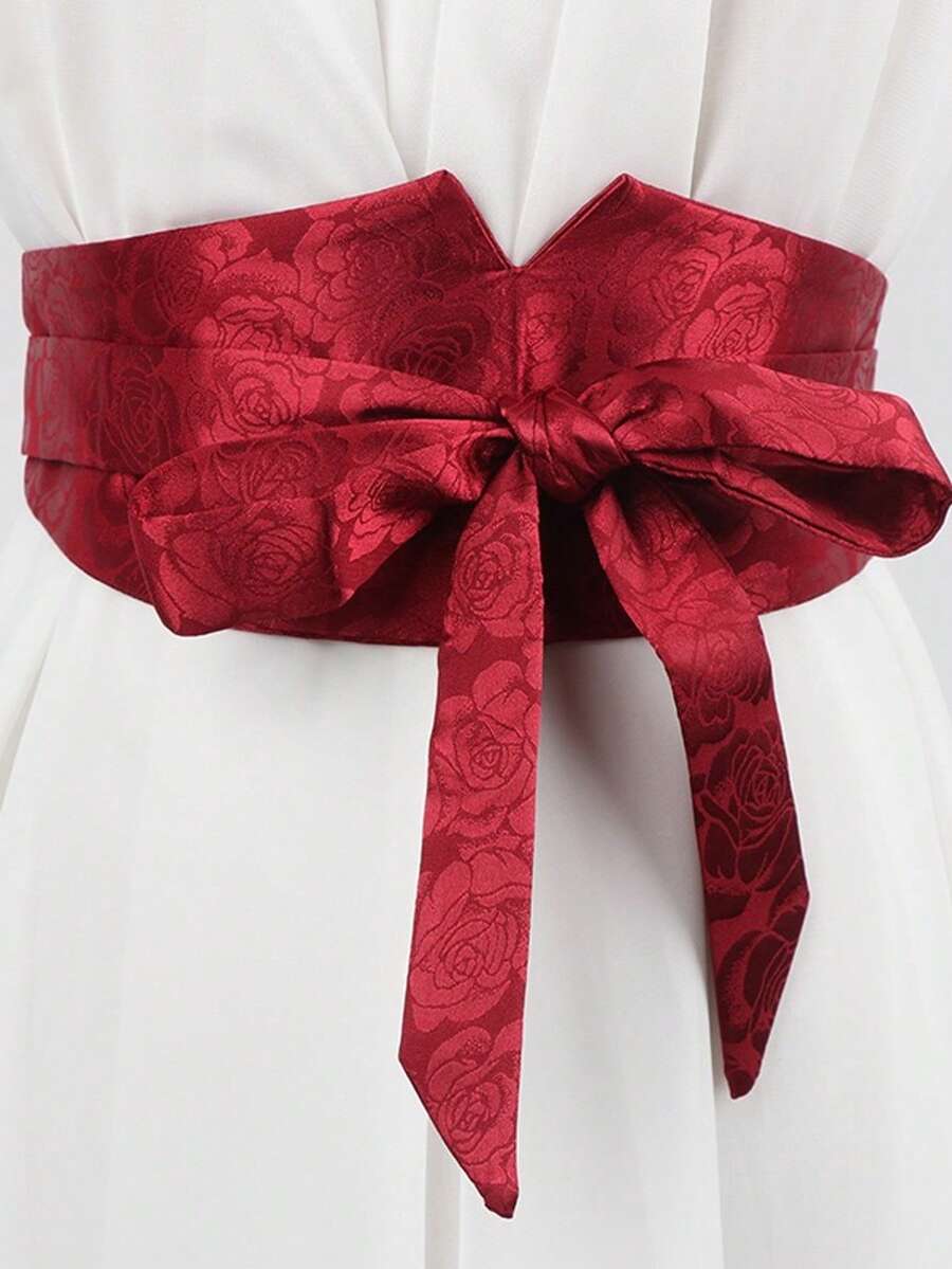 Nơ thắt lưng bản rộng kiểu Trung Quốc cổ điển in họa tiết, phụ kiện Hanfu để phối cùng váy và áo sơ mi, dụng cụ thắt eo. - Thắt lưng rộng bằng satin - Xem 1