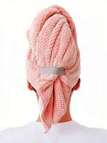 Pineapple Plaid Hair Drying Towel, Thickened Hair Wrap Towel For Women, Casual Polyester Fiber (Polyester) Solid Color Hair Turban