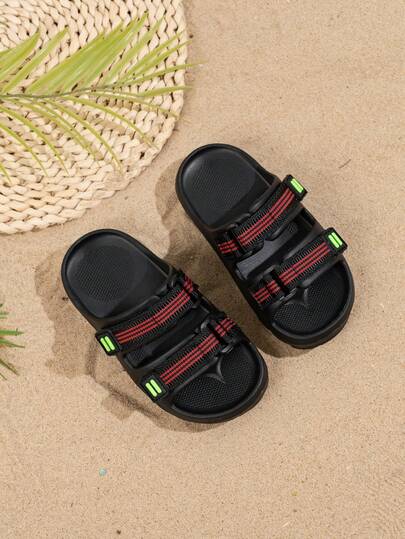 1 Pair Summer Outdoor New Soft & Durable EVA Casual Slippers, Unisex Kids Toddlers, Woven Strap Hook And Loop, Minimalist Fashion Beach Holiday Sandals