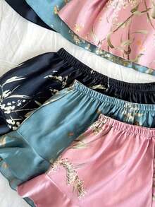 Women's V-Neck Small Cherry Print Comfortable And Sexy Camisole And Ruffled Shorts Pajama Set (6-Piece Set) - Multicolor - View 4