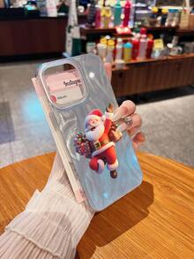Un alegre Papá Noel saluda con alegría con sus regalos. Esta elegante funda es compatible con los modelos  16, 15, 14 Pro Max, 13, 12, 11, XR y XS Plus. Fabricada en silicona TPU, ofrece protección contra golpes y caídas, además de una sensación superior. Es un regalo ideal para familiares, amigos y seres queridos, y una opción perfecta para Navidad. - transparente - Ver 3