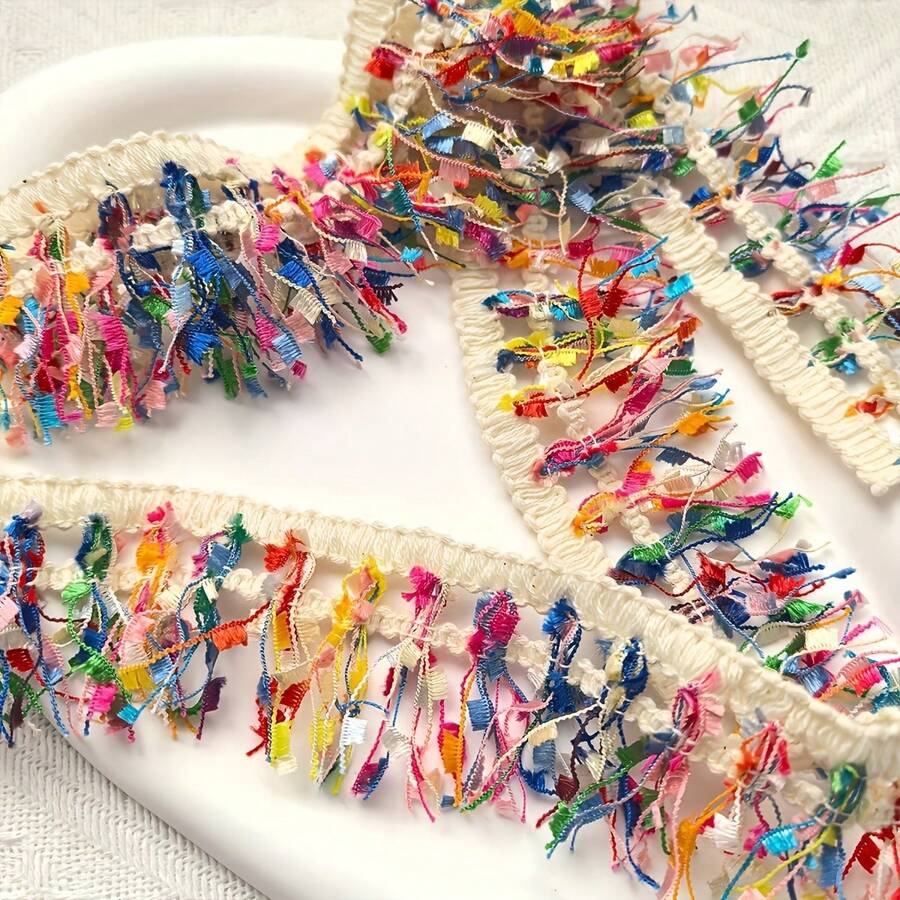 1.57 Inch Wide Colorful Eyelash Tassel Trim, Polyester Ribbon Suitable For Sewing And Crafting, 3/5 Yard - 4 Color Options, Ideal For Gift Wrapping, DIY Clothing, Home Decor, Party Decoration
