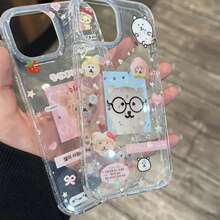 2026 Hot,INS Japan Cute Cartoon Couple Glitte Pink Blue Bear Phone Case For 12 11 13 14 15 16 Pro Max Star Bear Advced Y2k Cover.Christmas Accessories. Christmas Decor Fall Gifts Christmas Cute Phone Cases - B - Xem 6