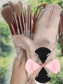 27-Piece Makeup Brush Set, Including 13 Makeup Brushes, 6 Cookie-Shaped Makeup Air Cushions, 1 Concealer Brush, 1 Makeup Sponge, 2 Round Air Cushions, 4 Powder Puffs, And 1 Storage Bag. Suitable For Eyeshadow, Foundation, BB Cream, Concealer Makeup Brushes, Soft Integrated Makeup Tools For Women - Multicolor - View 6