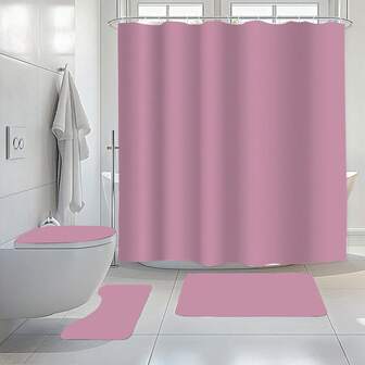 1pc/3pcs/4pcs Minimalist Pink Shower Curtain Toilet Seat Cushion Floor Mat Set, Modern Sweet Solid Color Shower Curtain, Very Suitable For Bathroom Decoration, Universal Room Decoration, Home Decoration Set, Bathroom Accessories Bathtub Curtain Toilet Seat Cushion Shower Curtain
