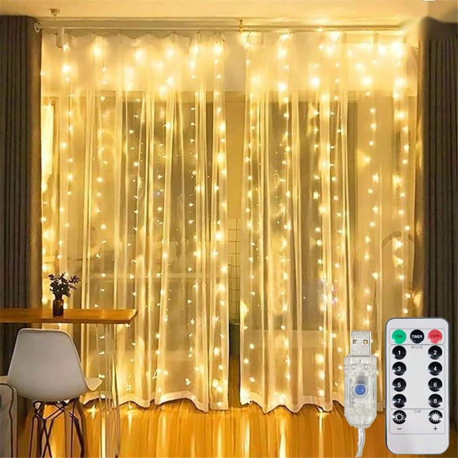 6M 600LED USB Fairy Curtain Lights LED String Lights 8 Lighting Modes Remote Control Wall Twinkle Lights For Birthday Wedding Decor