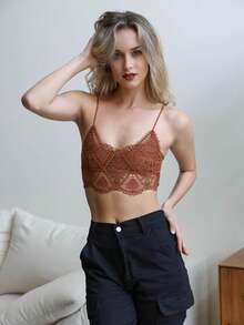 Crochet Lace Longline Bralette - Vintage Detail - 肉桂 - 查看 3