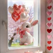 1/2pc Easter Bunny Heart Shaped Glass Sticker, With Cat Design, Single Layer Window Decal, Static Cling, Reusable, Suitable For Bedroom, Living Room, Balcony Window Decoration - multicolor - View 1