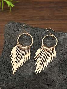 1 Đôi bông tai tua rua hợp kim hình học tối giản, thanh lịch, thời trang, phụ kiện trang sức sành điệu dành cho nữ. - Vàng - Xem 4