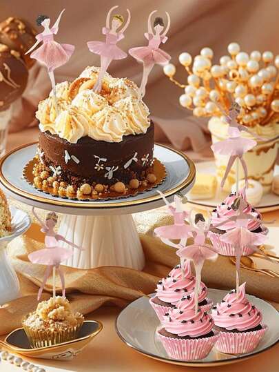 12 piezas/6 piezas Decoraciones para cupcakes de bailarina, decoraciones de pastel de niña bailarina, suministros para fiesta de cumpleaños con tema de hadas, recuerdos de boda, regalos de cumpleaños