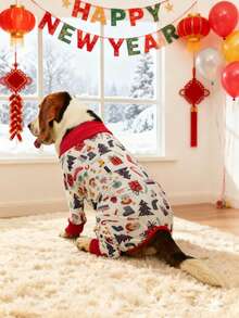 1pc Comfortable & Cute Christmas Warm Pajamas For Medium/Large Dogs & Puppies, Soft Stretchy Long Sleeve Winter Outfit, Suitable For Labrador, Rottweiler, Beagle And Other Breeds, Christmas Gift, Holiday Celebration