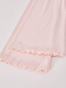 Set Pakaian Santai 2 Potong Gaya Gadis Manis, Atasan Lengan Ruffle Leher Bulat Elegan dan Modis Dipadukan dengan Celana Panjang Kasual, Pilihan Sempurna untuk Dekorasi Rumah Sehari-hari di Musim Semi, Gugur, dan Musim Dingin. - Berwarna merah muda - View 6