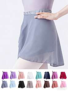 女士芭蕾舞裙，高弹力系带雪纺芭蕾舞裙，适合成人舞者、滑冰、瑜伽，系带雪纺芭蕾舞裙，薄纱芭蕾舞裙，适合芭蕾舞和舞蹈，时尚舞蹈裙，适合肚皮舞 - 淺灰色 - 查看 6