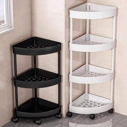 3/4/5 Tier Plastic Triangle Rolling Storage Rack And Standing Shower Caddy, Ideal As Holiday Gift To Neatly Organize And Save Space For Bathroom Essentials Such As Shampoo, Face Wash, Body Wash, Masks, Lotions, Towels, Toiletries, Cosmetics And Daily Necessities Bathroom Accessories