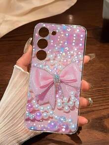 1pc Fashionable Pearl Bow Design Transparent Soft Phone Case, Compatible With Samsung Galaxy A04e/12/A13/A14/A34/A50/A52/A53/A54/S21/S22/S23/S24/S25/S25 Ultra Waterproof Shockproof Anti-Fall Scratch Resistant - transparente - Ver 2