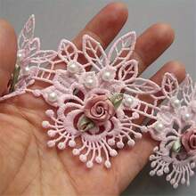 1 thước vải ren thêu họa tiết hoa ngọc trai giả, viền ren, dùng để trang trí quần áo, phụ kiện may mặc, đồ thủ công may vá. - trắng - Xem 15