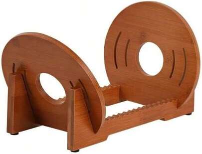 Supporto per dischi in vinile, supporto per dischi in vinile a forma di CD con cuscinetti antiscivolo, supporto per LP in legno, ripiano per vinili che può contenere fino a 50 dischi - marrone chiaro
