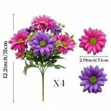 2/4束12.2英寸人造紫色雏菊花束 - 三层花瓣，2.79英寸逼真雏菊花，用途广泛，适用于家居、花园、露台、门廊、餐桌中心装饰、花瓶装饰、人造植物装饰，情人节礼物 - 彩色 - 查看 13