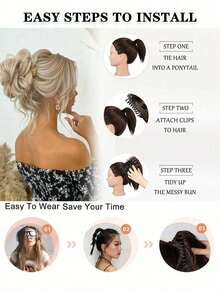 8 Inch Claw Clip On Messy Hair Bun Hairpieces Synthetic Black Brown Blonde Curly Wavy Hair Bun Donut Updo Chignon Hair Piece Hair Extensions For Women Girls - Multicolor - View 7