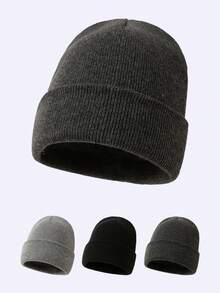 1/2pcs Men's Fashionable Solid Color Knit Beanie Hat, Suitable For Daily Warmth And Outfit Vacation Outfits - A - View 1