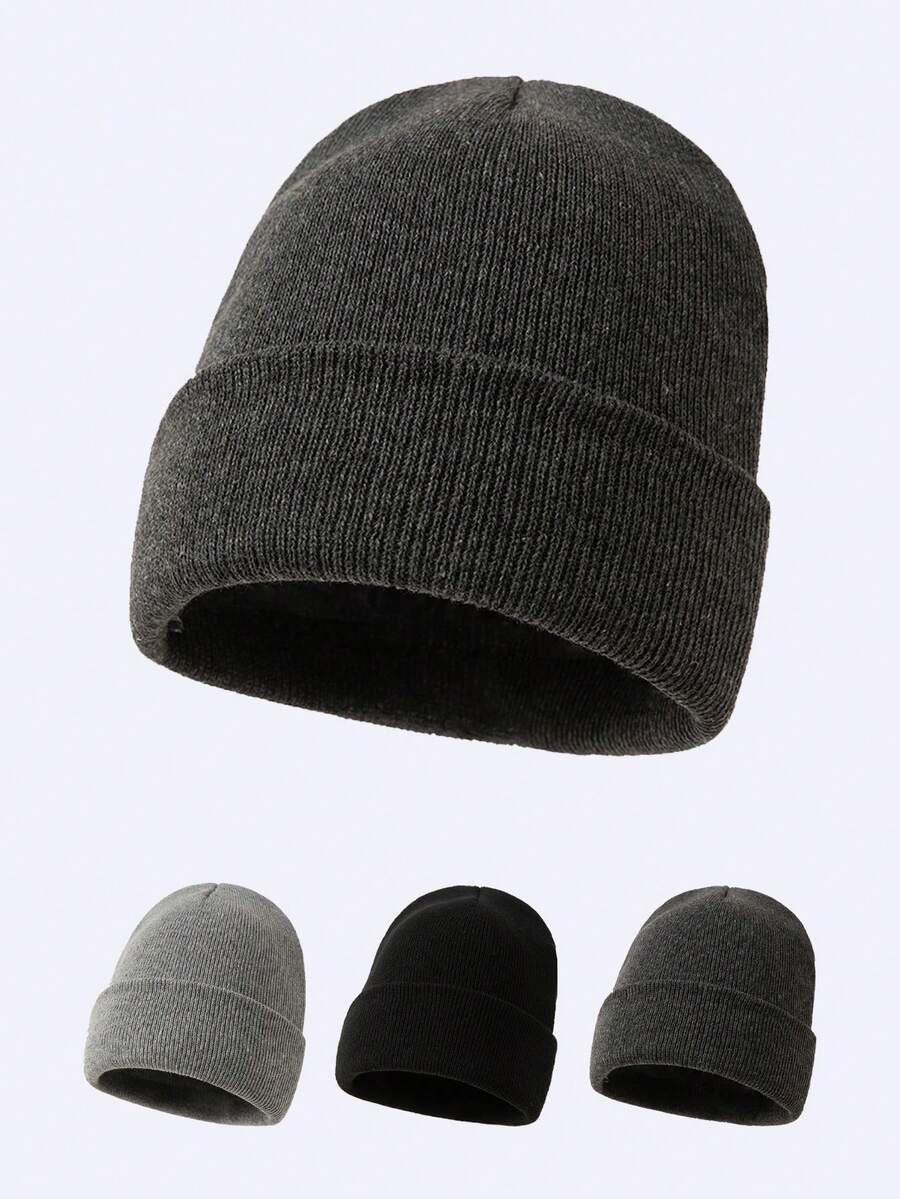 1/2pcs Men's Fashionable Solid Color Knit Beanie Hat, Suitable For Daily Warmth And Outfit Vacation Outfits - A - View 1
