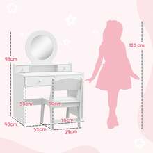 AIYAPLAY Kids Dressing Table With Mirror And Stool, Kids Vanity Table Make Up Set With Storage Drawers Gift For Aged 3–8 Years Old - White - White - View 5