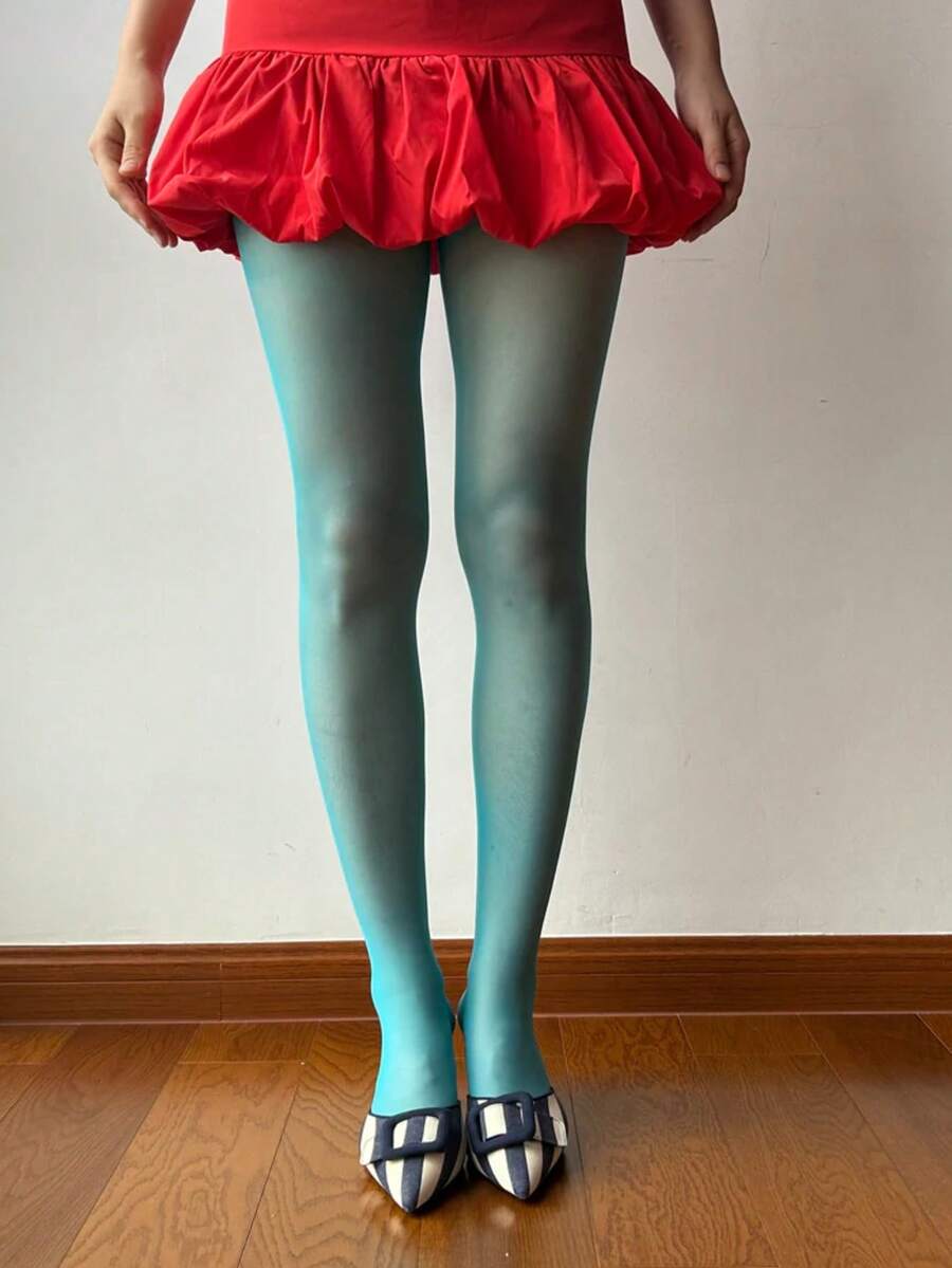 1双女士闪亮极光黑色丝袜/连裤袜，色彩艳丽性感薄款防勾丝透明亮面紧身裤，耐穿透气，夏季美腿必备，时尚性感无脚打底裤，适合日常约会和外出穿着。 - 薄荷藍 - 查看 1