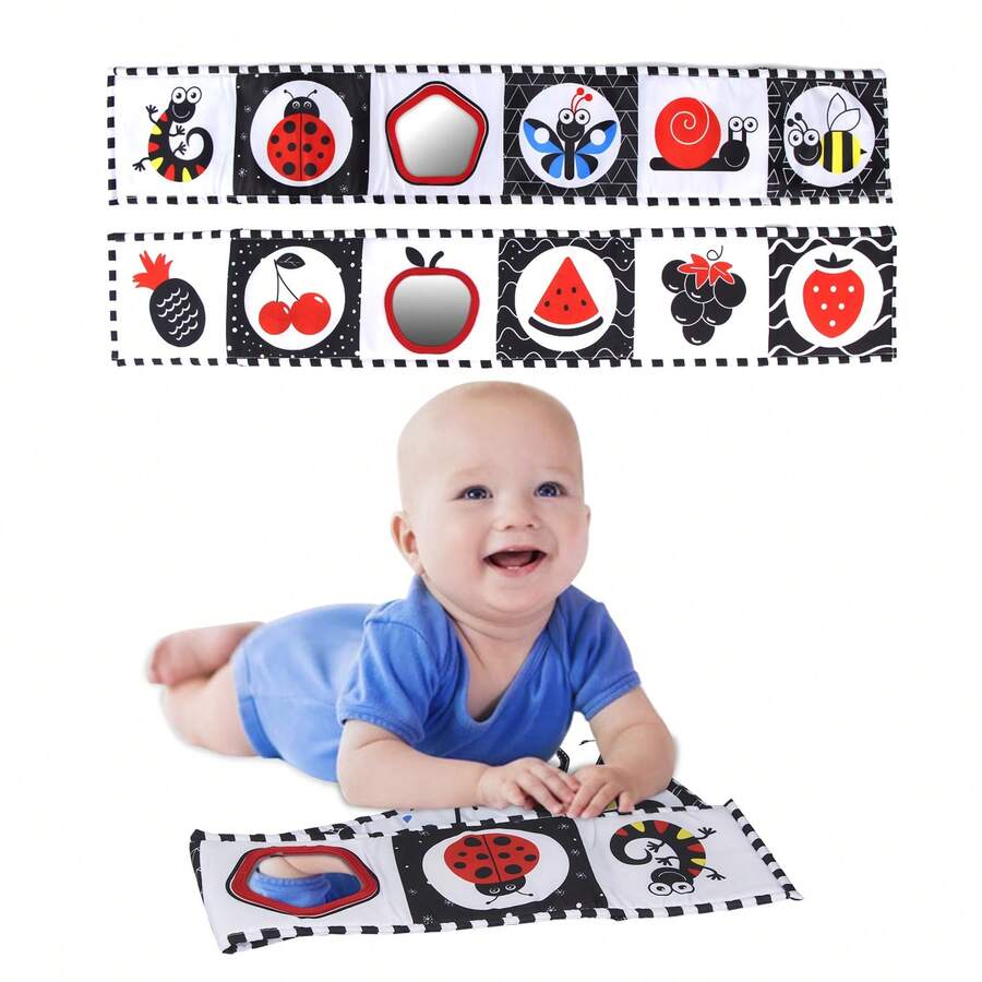 1pc High Contrast Foldable Soft Cloth Book, Black And White Baby Toy, Tummy Time Toy, Pattern Visual Stimulation, Early Brain Development Activity Gift - Multicolor - View 1