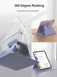 Anti-Scratch IPad Case Compatible With Built-In Pencil Holder, 360 Degree Rotating Folio Stand Cover, Premium Shockproof Auto Wake/Sleep And Flexible Viewing Angles-Light Grayish Purple - Dusty Purple - View 5