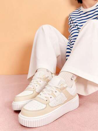 Women's Casual Skateboard Sneakers, Versatile Flat Student Skate Shoes, Suitable For Spring And Autumn