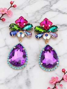 1对手工铜合金焊接几何形状水滴形玻璃水晶吊坠耳环（女士款） - 風格 - 查看 15