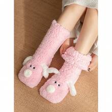 1 Pair Women's Warm Fuzzy Anti-Slip Socks, Halloween Accessory, Christmas Gift, Plush Socks, Winter House Slippers - 粉色 - 查看 4